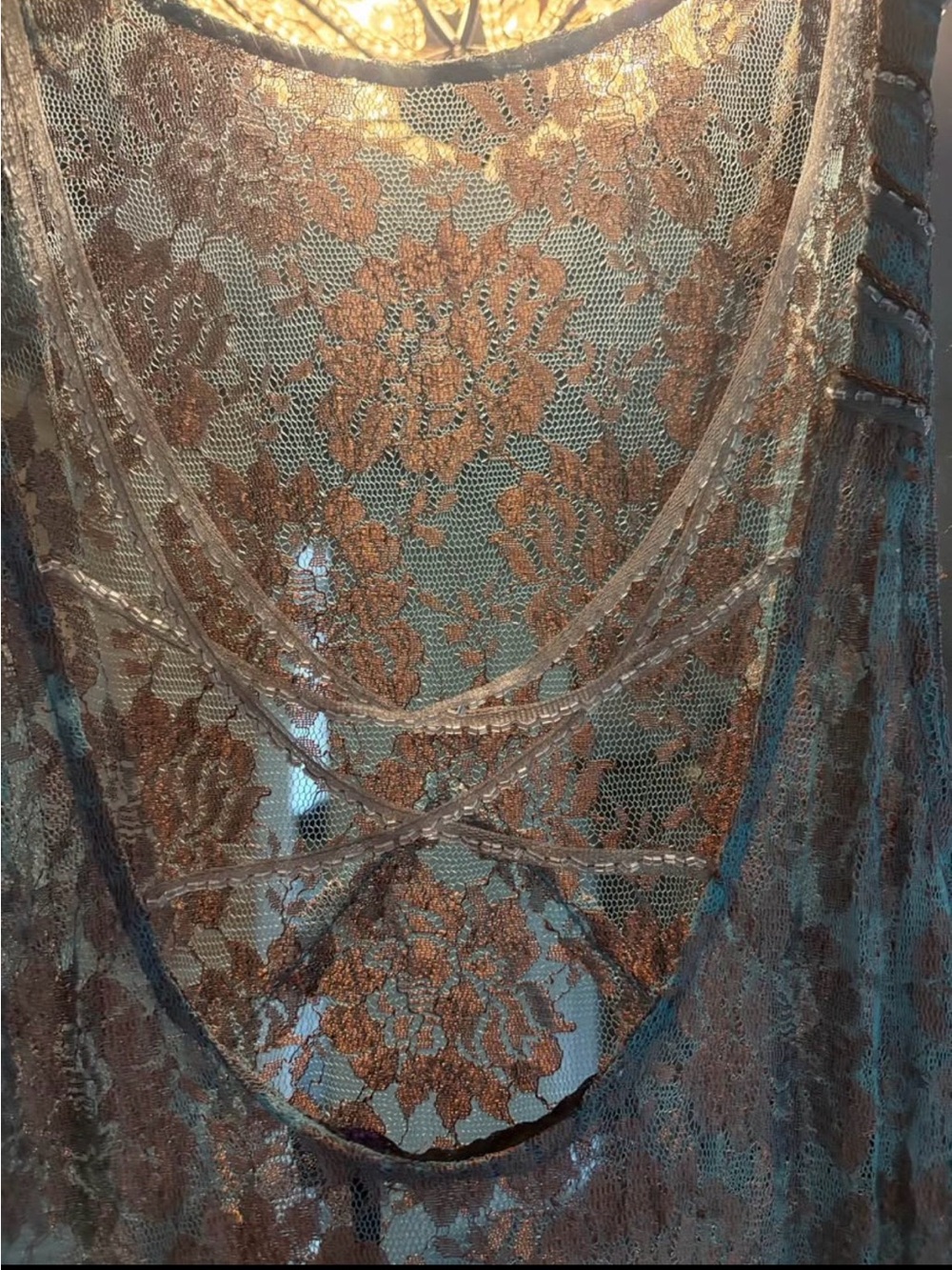 Free People Dusty Blue Lace Backless Maxi Dress size XS - Picture 6 of 7